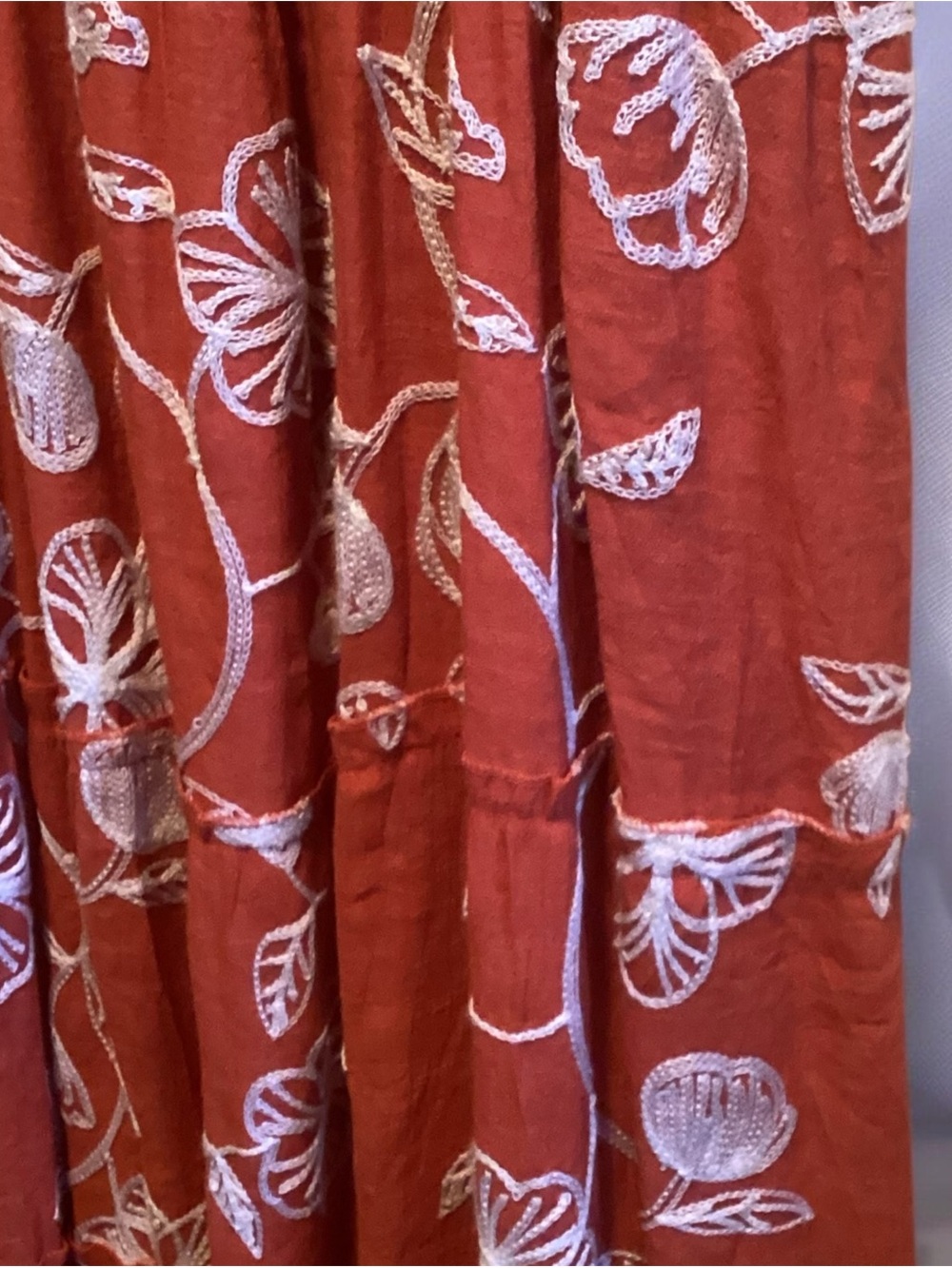 Rust Floral Maxi Dress with Gathered Neckline - Picture 7 of 13